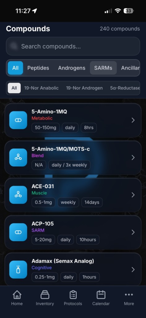 Compound Library - Dark theme